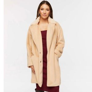 F21 Tan soft faux fur long coat. Small NWT